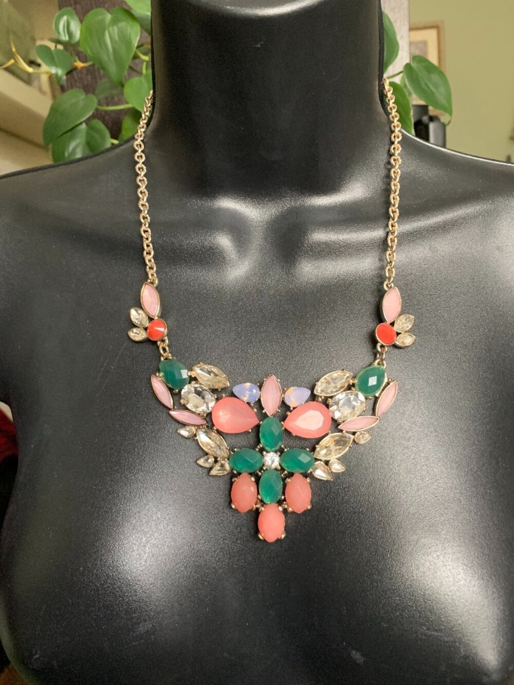 Pink & Green Multi-Stone Bib Necklace